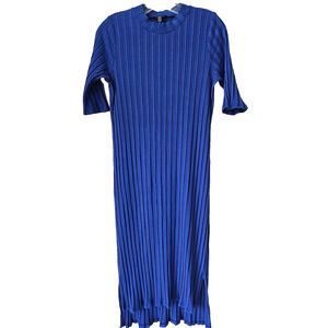 Eileen Fisher Wide Ribbed Stretch Dress SMALL Mock Neck Capsule Bodycon Knee